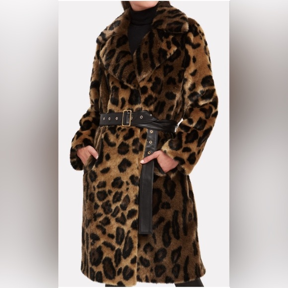 Stand studio faux leopard belted long coat - Picture 2 of 5